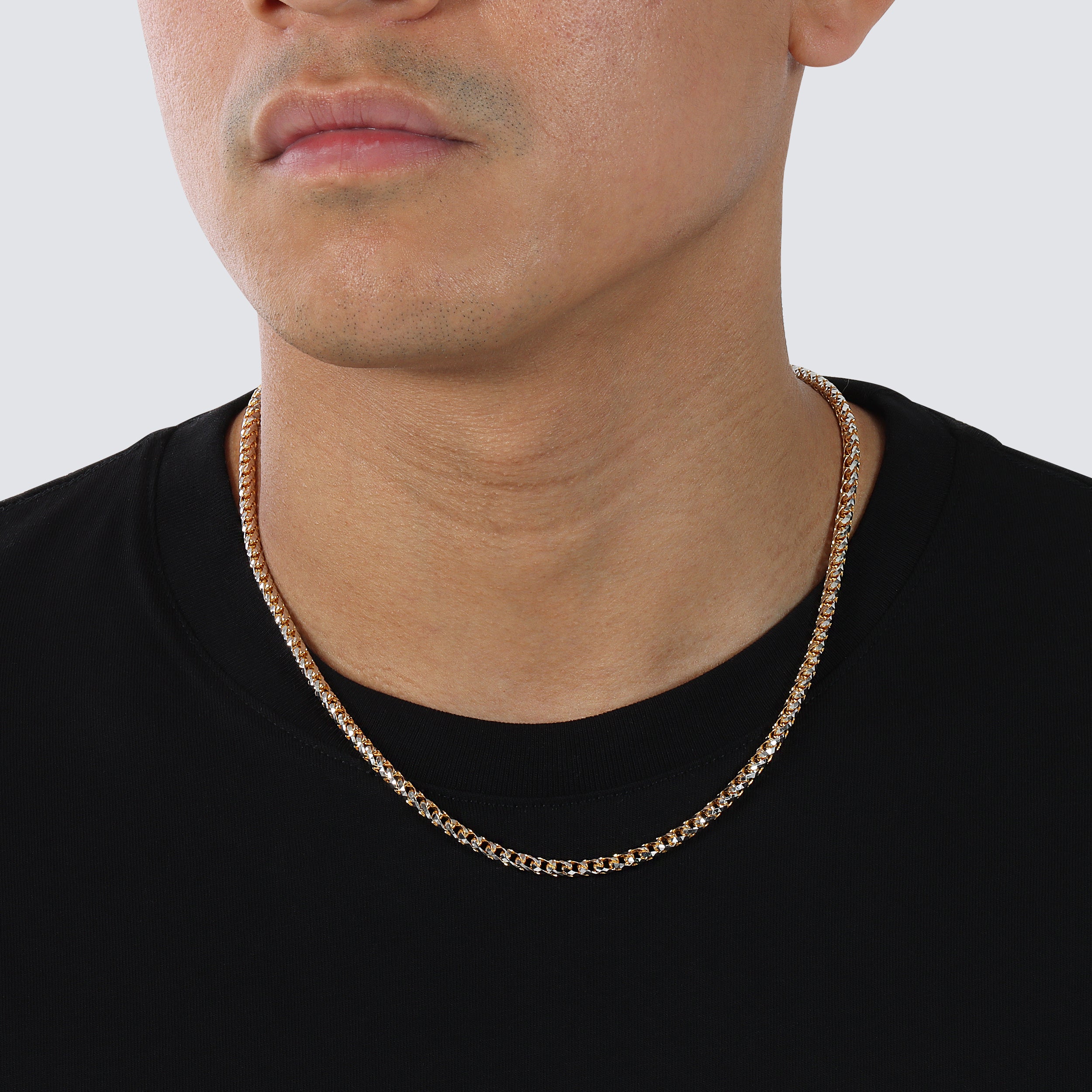 solid gold saint franco chain prism cut two tone 14k 14 karat 4mm