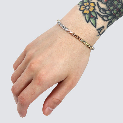 5mm tri color rope bracelet solid gold