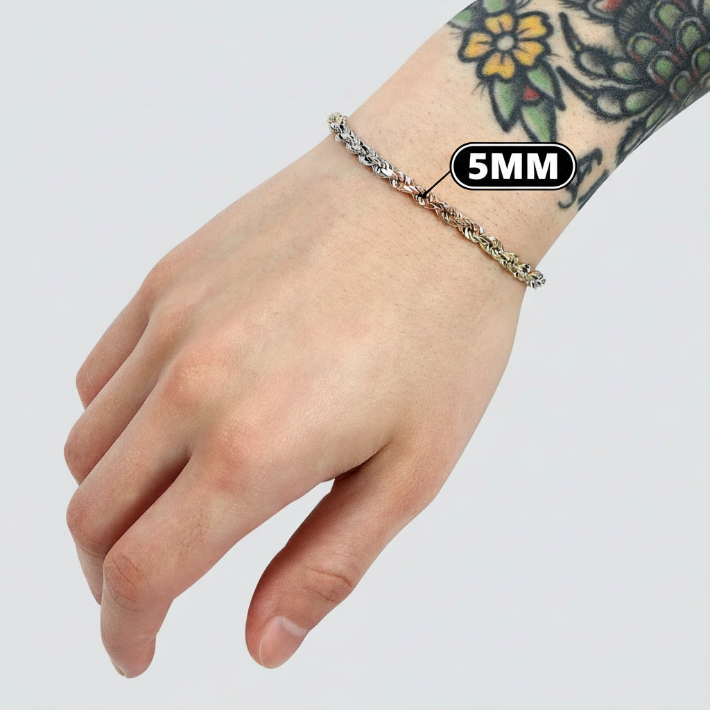 5mm tri color rope bracelet solid gold