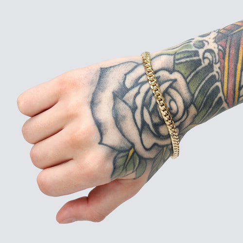 6mm cuban bracelet on wrist solid gold yellow gold 14k 14 karat 18k 18 karat 22k 22 karat