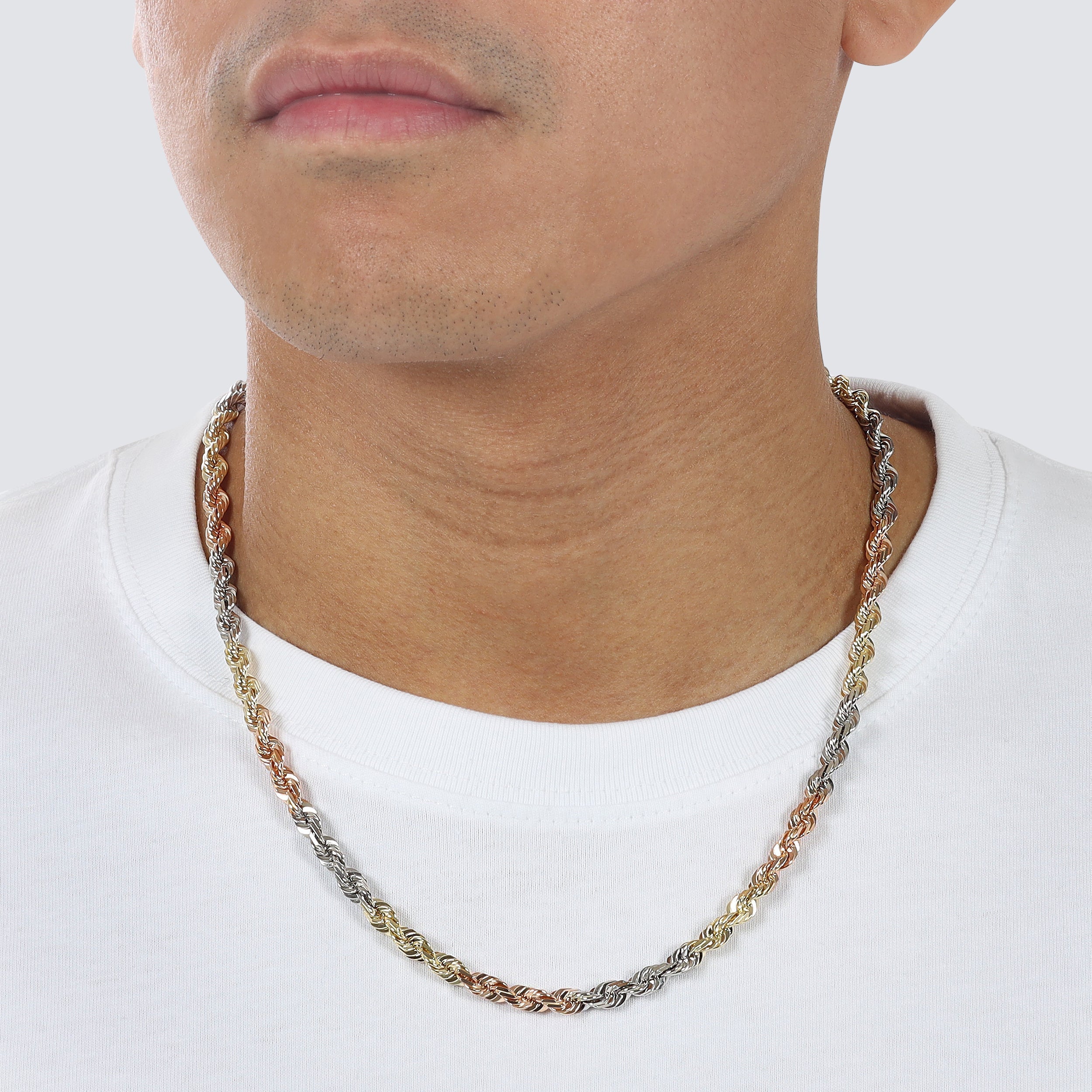 6mm tricolor rope chain solid gold 14k not plated not dipped