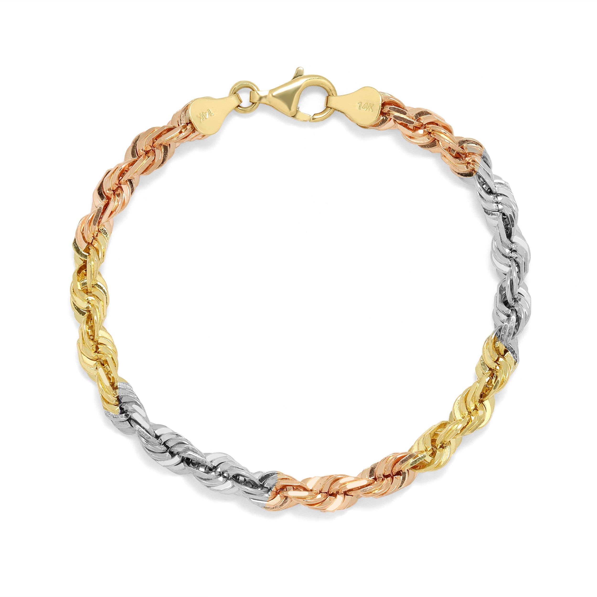 6mm tri color solid gold 14k 14 karat diamond cut rope chain rose gold yellow white best jewelry online
