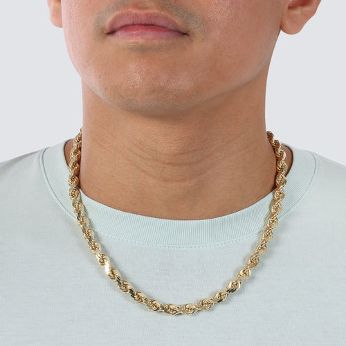 7mm rope chain solid gold yellow gold 14k
