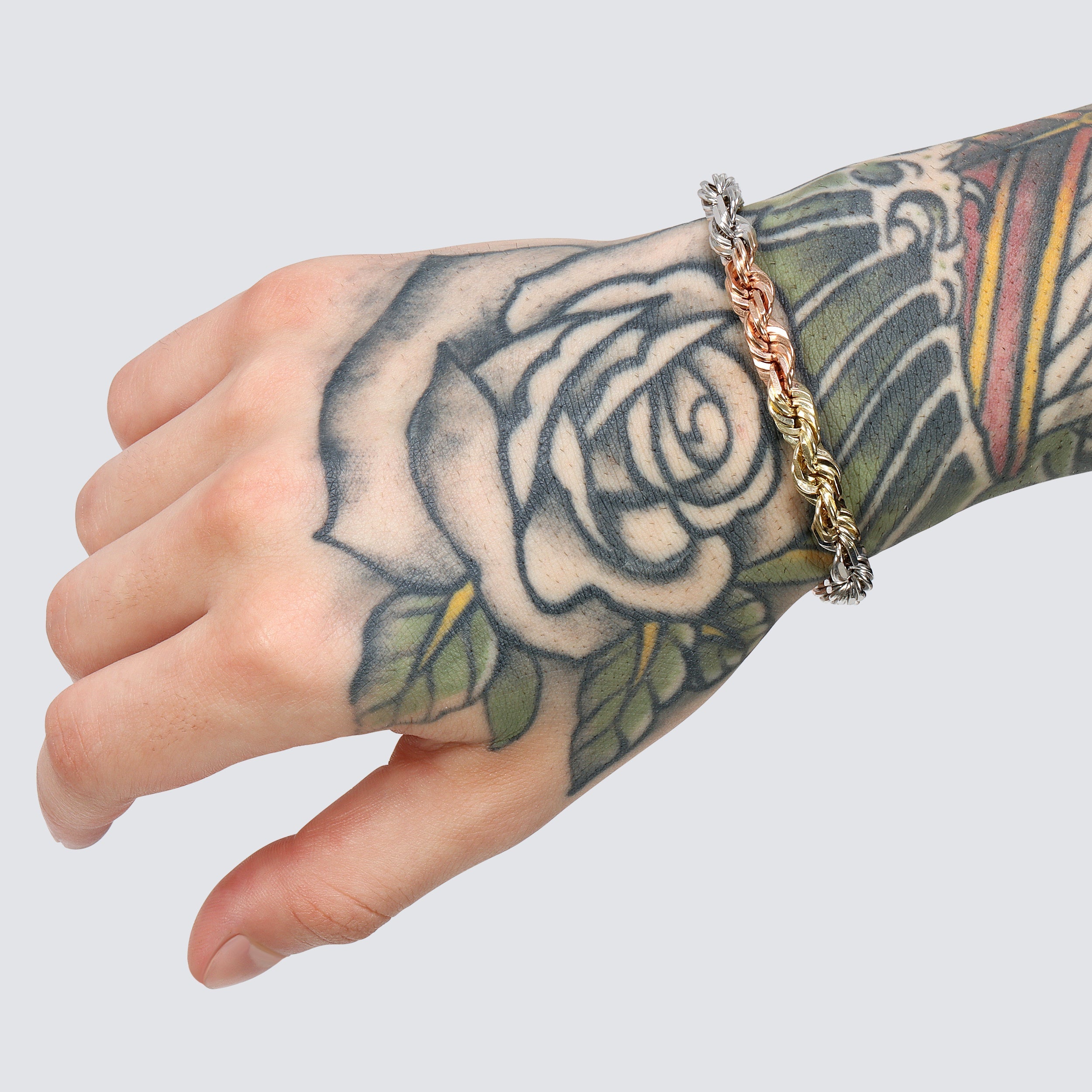 7mm tricolor rope bracelet solid gold 14k