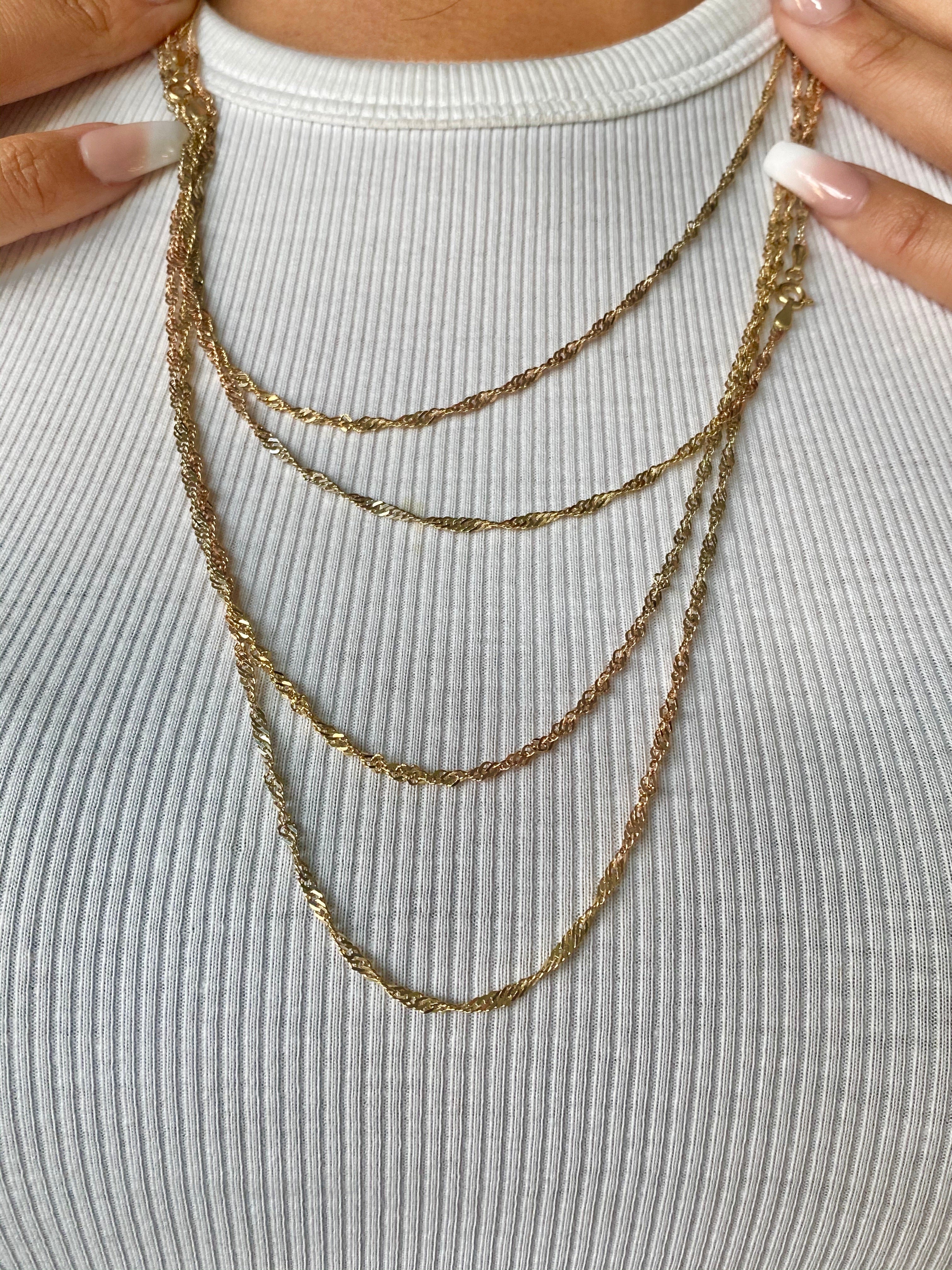 singapore chain three colors tricolor multicolor solid 14 karat 14k jewelry real made in italy chain necklace jewelry layering necklaces