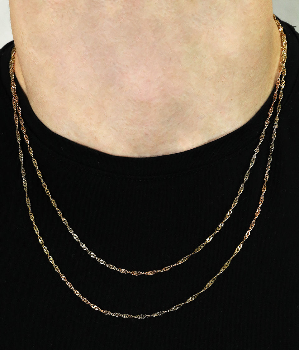 singapore chain three colors tricolor multicolor solid 14 karat 14k jewelry real made in italy chain necklace jewelry layering necklaces