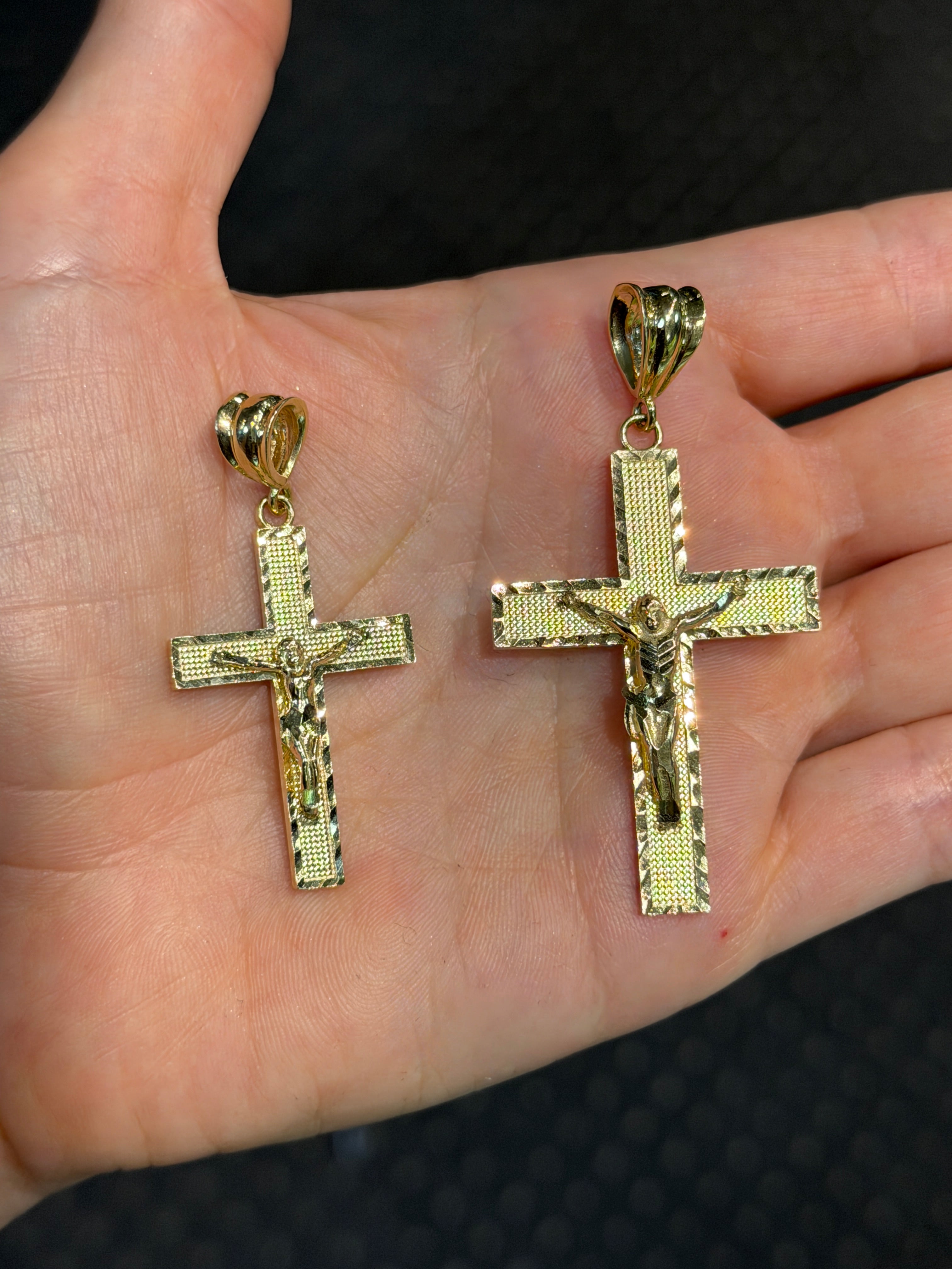 Textured Crucifix with Diamond Cut Edges 14K Gold