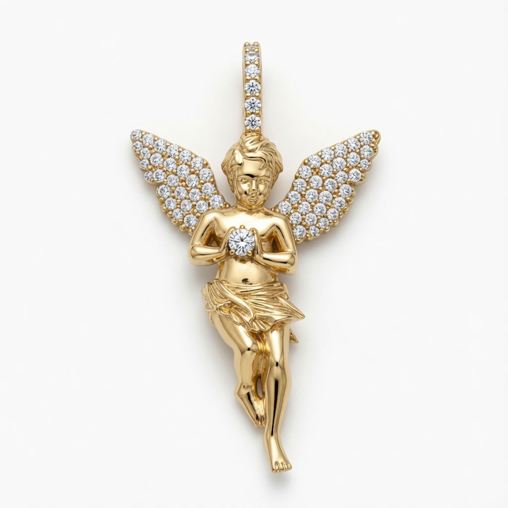 1.5 inch Diamond Angel Pendant 0.6 ctw 14K (Final Sale)