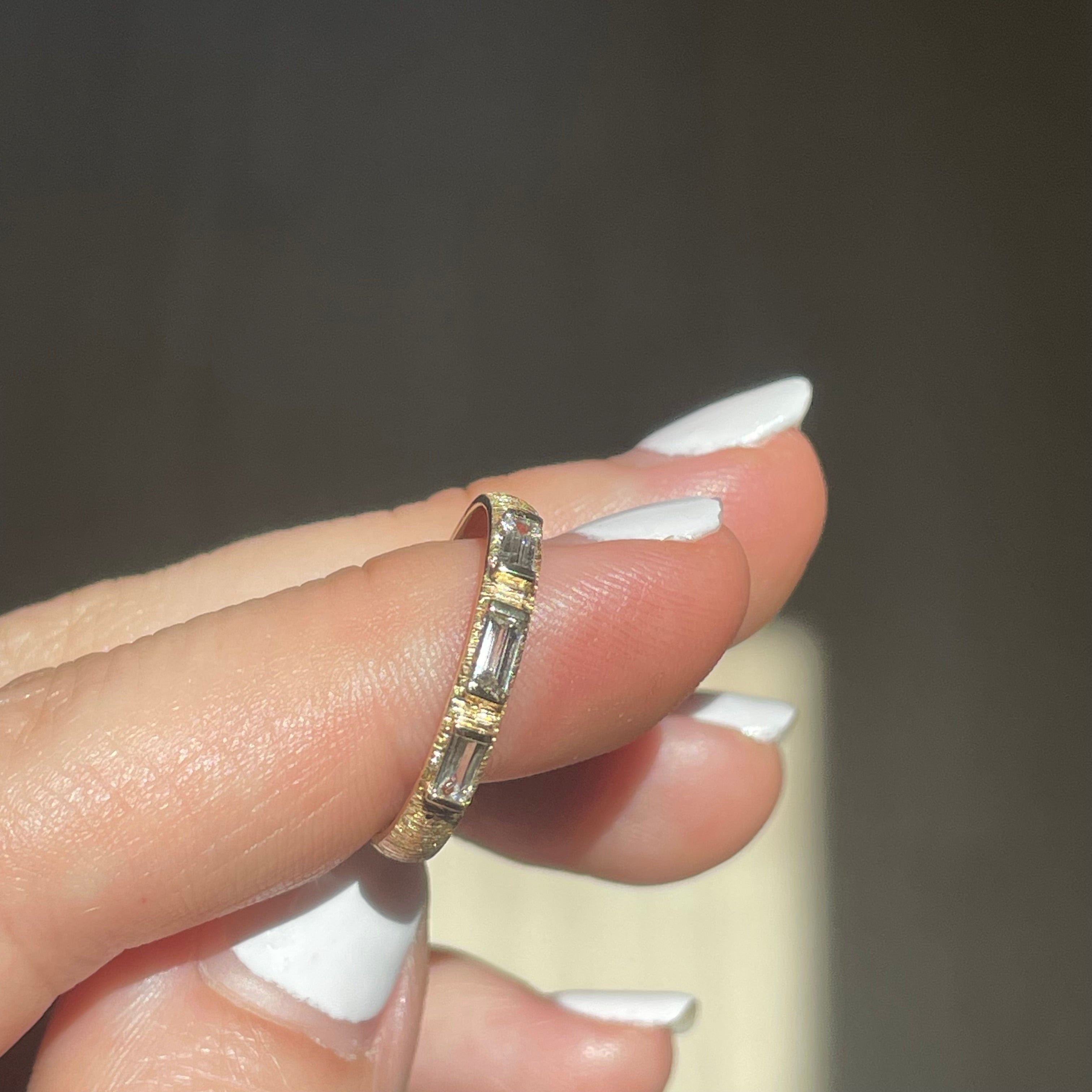 3 Baguette Diamond Textured Band Ring (Final Sale) - Saints Gold Co.