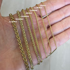 A photo of 1.3mm wheat chain solid gold 14k yellow in all sizes all made in italy 