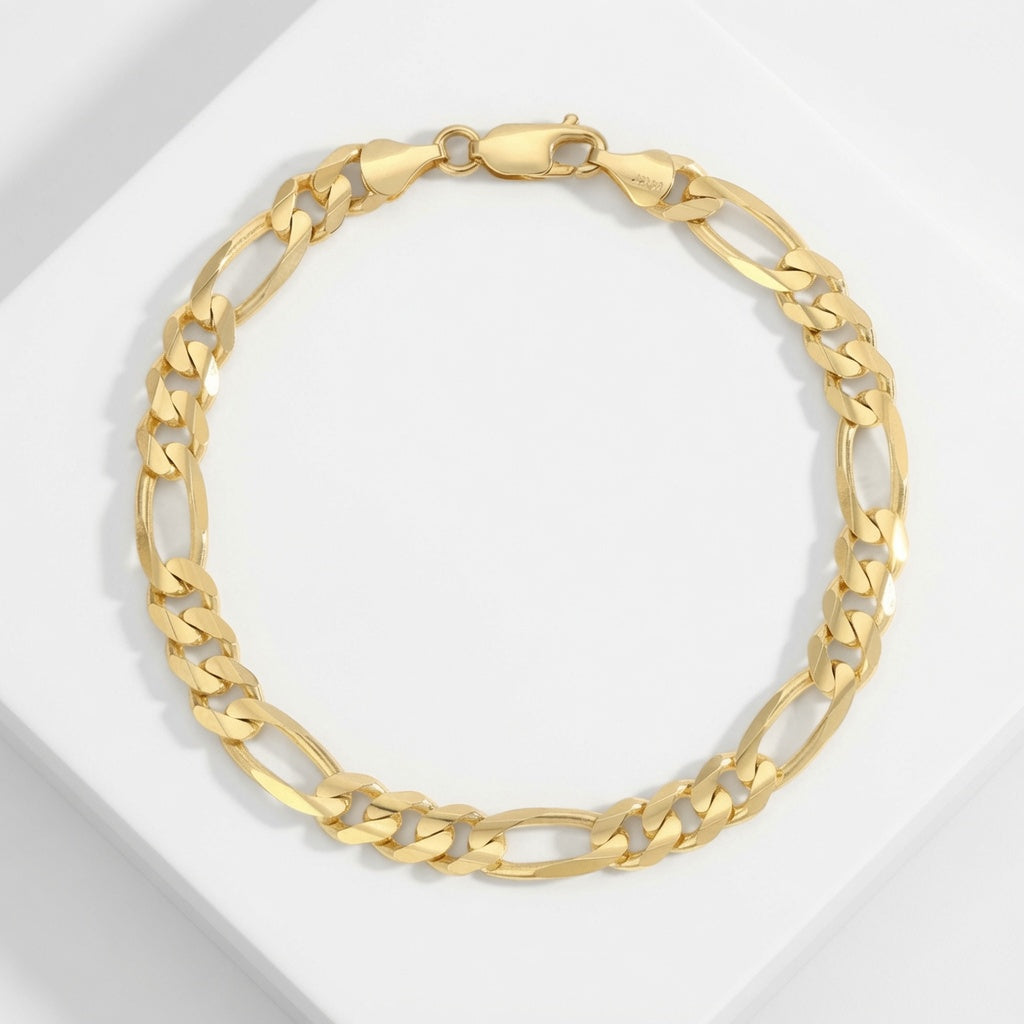 14K Figaro Bracelet (Solid Gold)