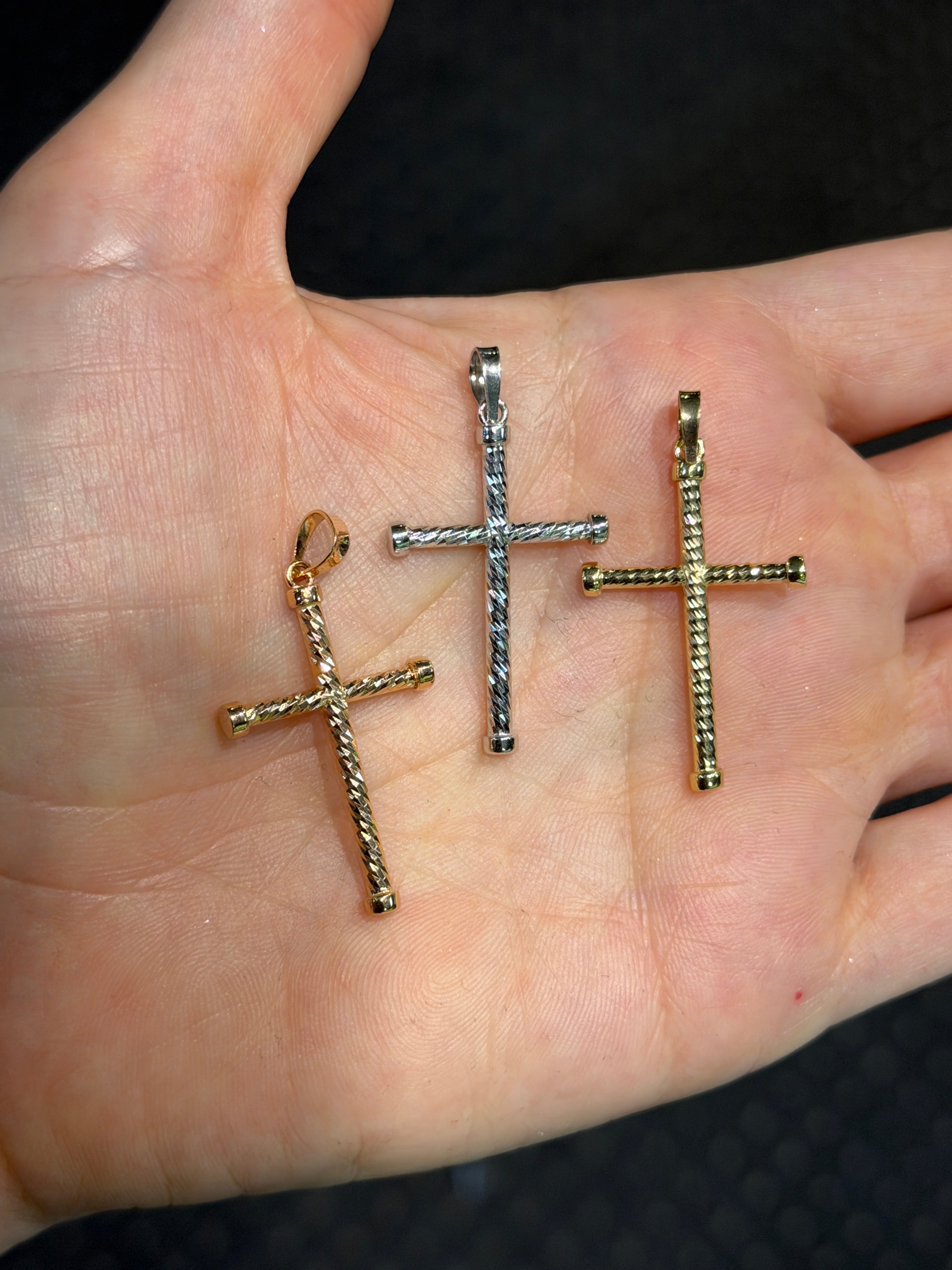 36.5MM Shiny Tube Cross 14K - Saints Gold Co.