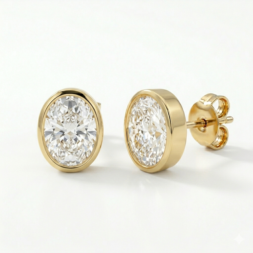 Oval Diamond Bezel Studs 2 ct. - Saints Gold Co.