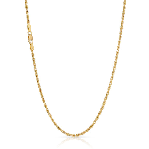 A photo of a 2mm rope chain in 14k and 18k solid gold yellow gold