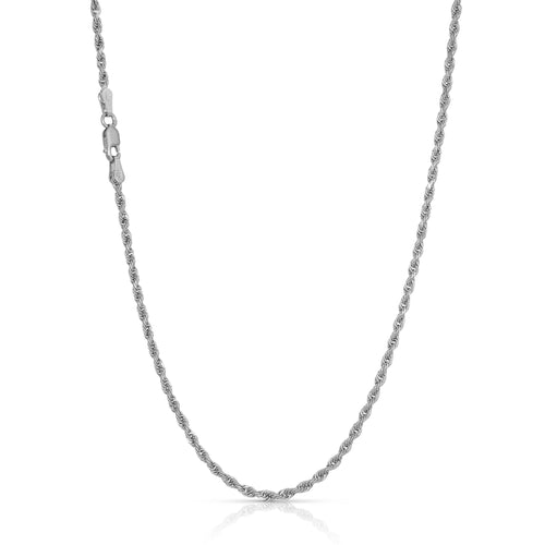 A photo of a 2mm rope chain in 14k and 18k solid gold white gold