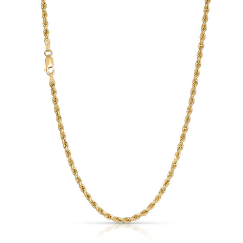 a photo of 3mm rope chain diamond cut 14k and 18k solid gold yellow gold