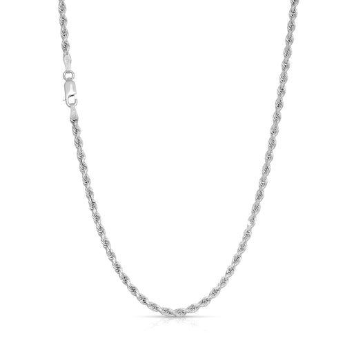 a photo of 3mm rope chain diamond cut 14k and 18k solid gold white gold