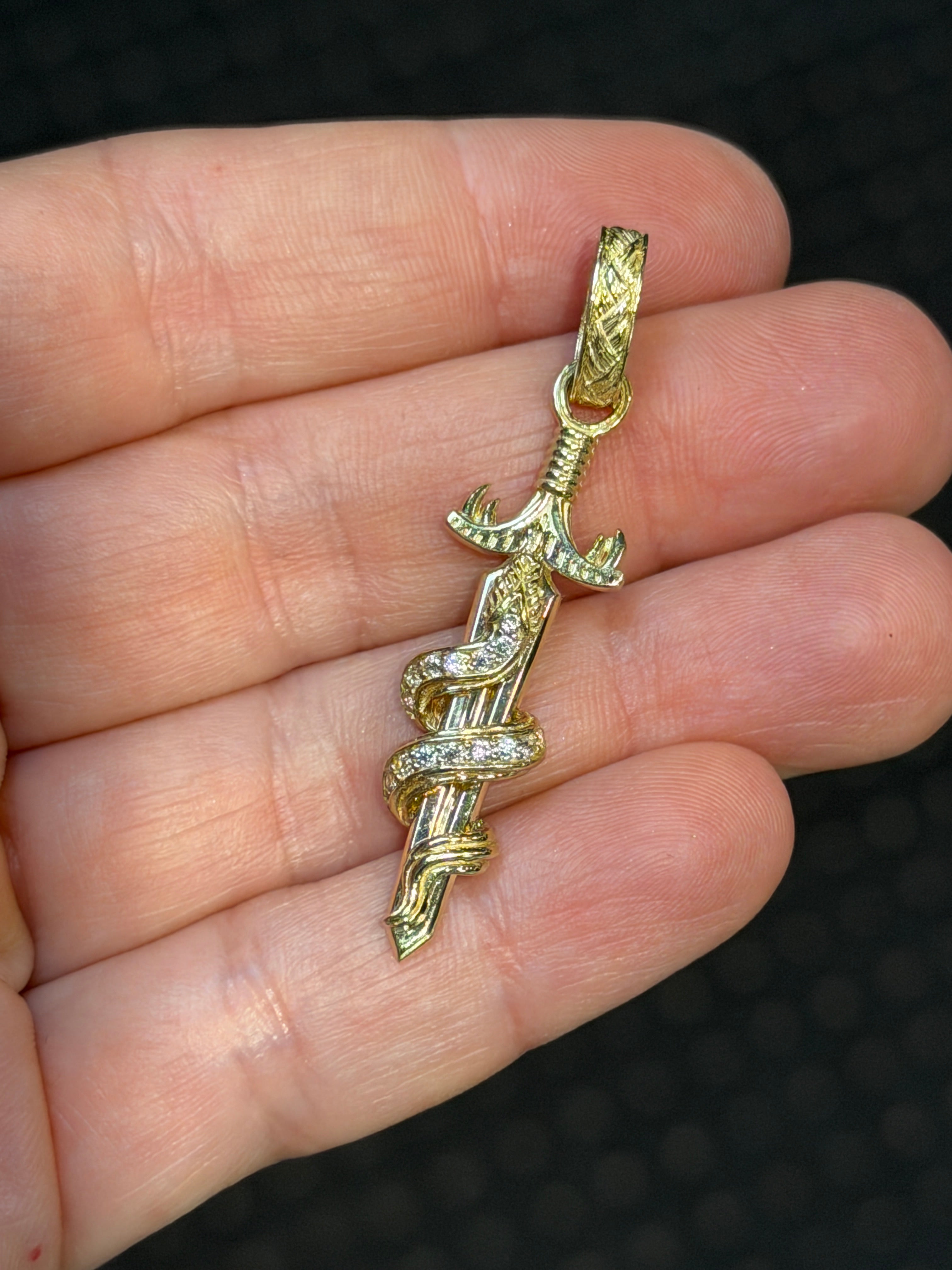 Serpent Sword Pendant 14K Gold