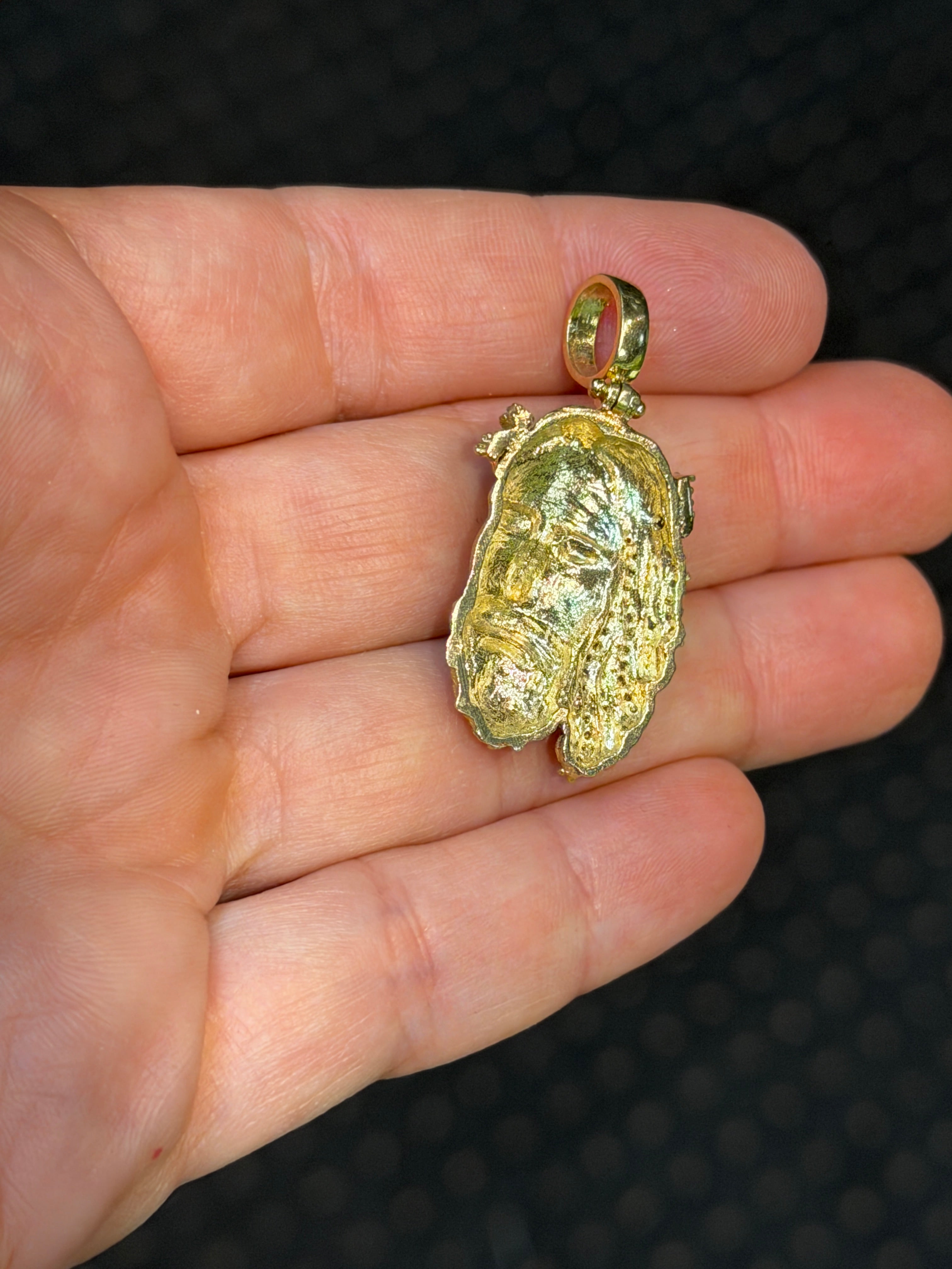 Hollow 14K Gold CZ Jesus Head