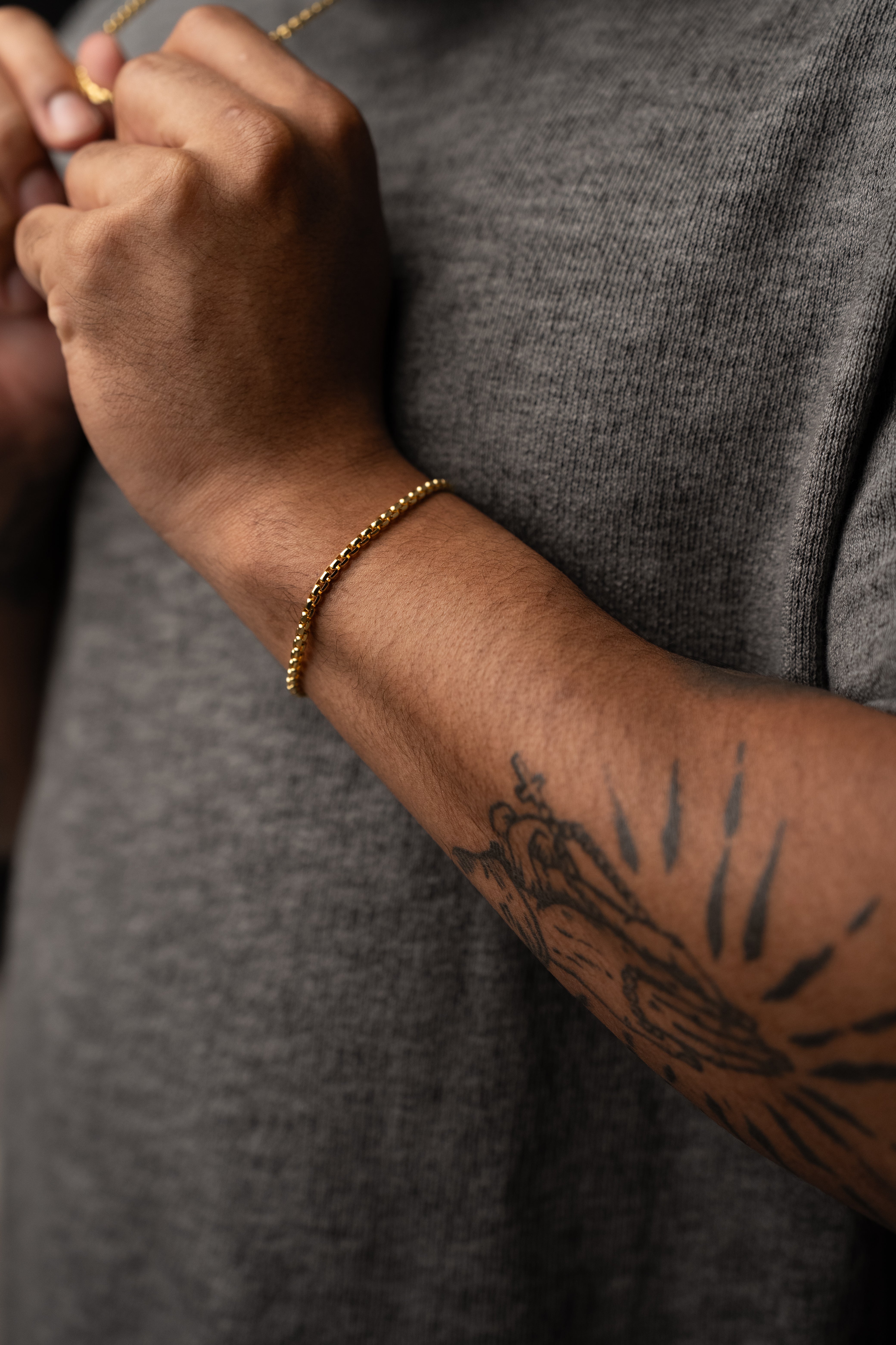 14Kブレスレット 14K Multi-Faceted Box Bracelet (Solid Gold)