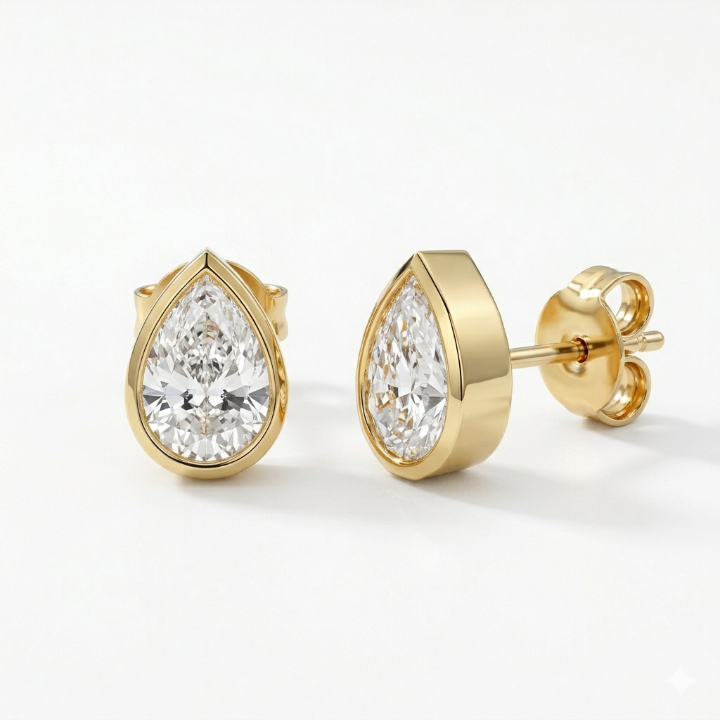 Pear Diamond Bezel Studs 2 ct. - Saints Gold Co.