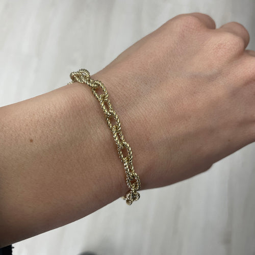 6.0MM Twisted Oval Rolo Link Bracelet Solid 14K Gold