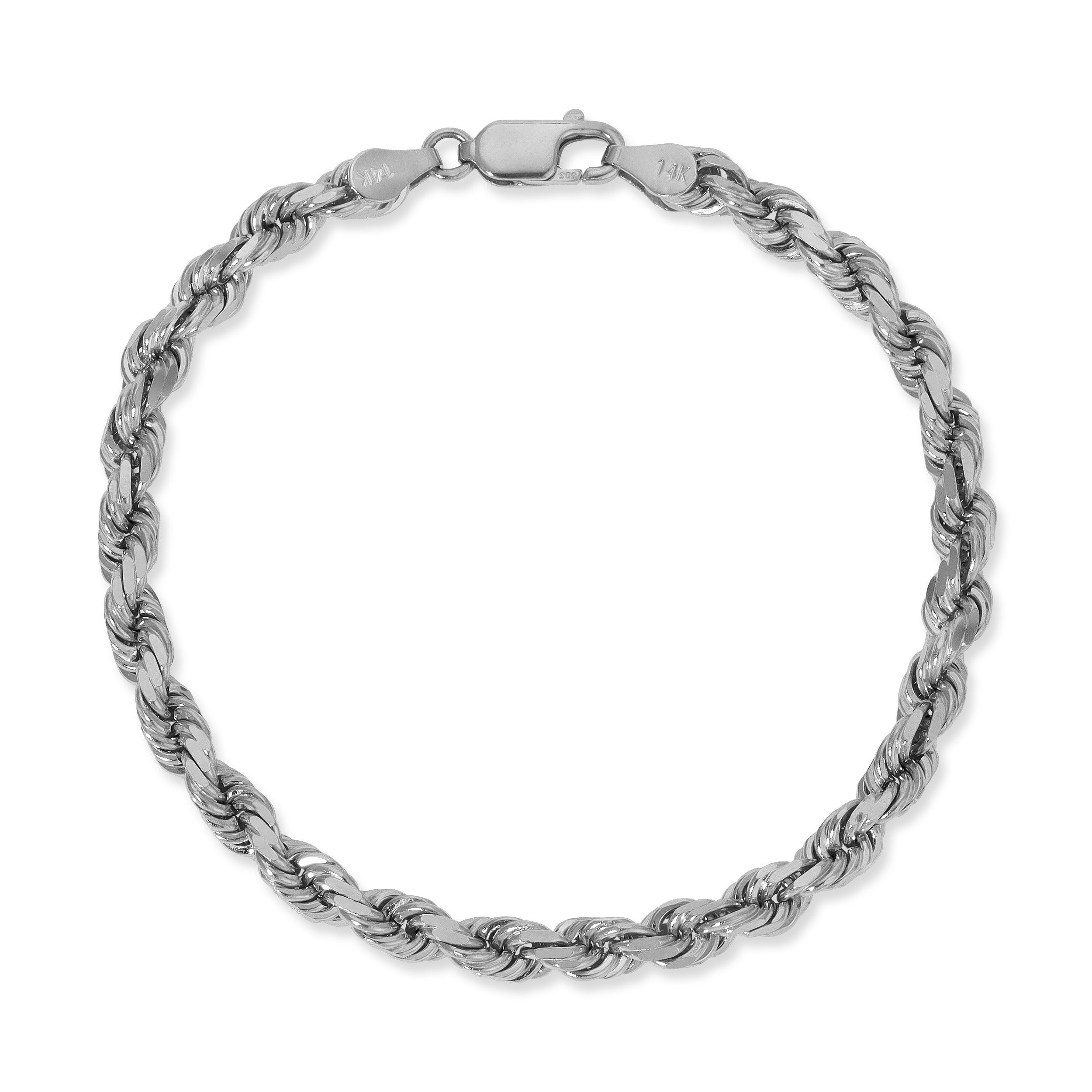 9ct White Gold 7 Inch Rope Chain Bracelet 5-26-2211