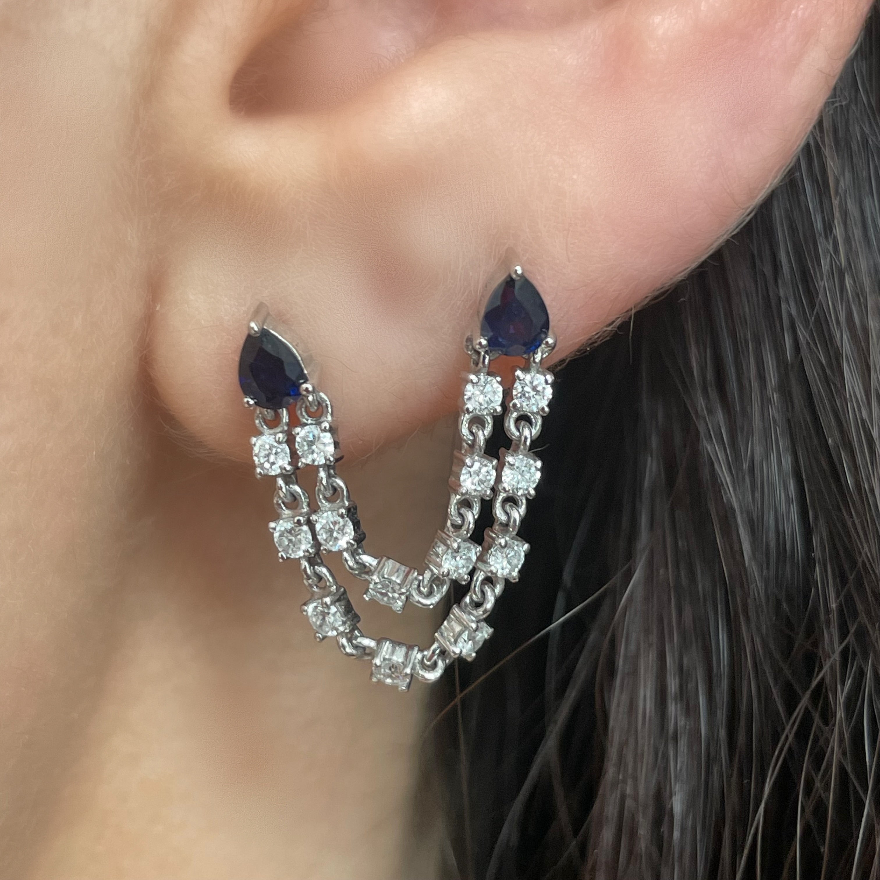 Kelly Pear-Shaped Waterfall Double Studs Blue Sapphire