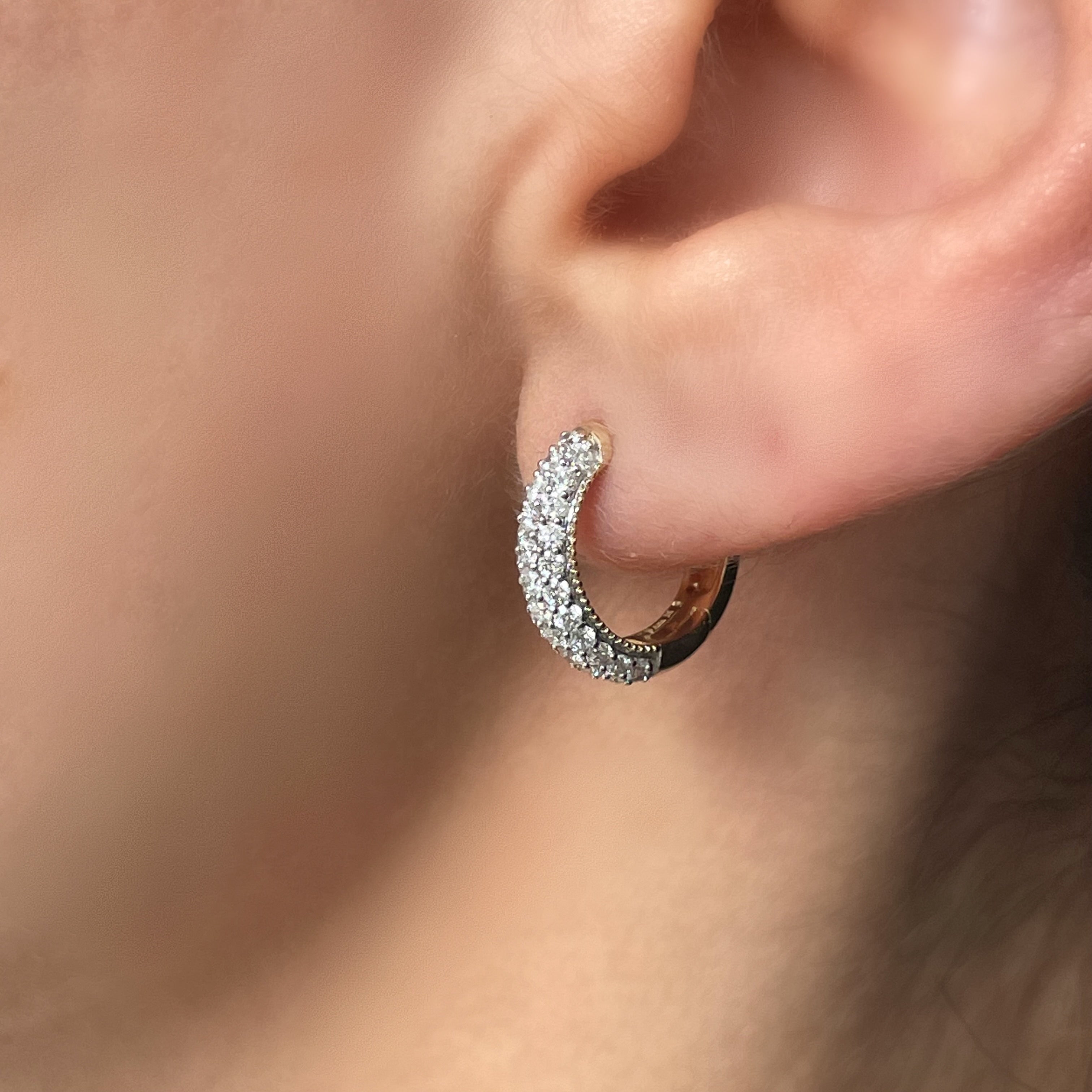 Glaze Pave' Natural Diamond Hoops Solid Gold