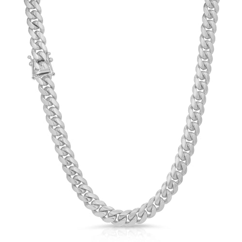 14K and 18K White Solid Gold 8.0MM Miami Cuban Chain, Made in Italy. High-polished links with a box lock.