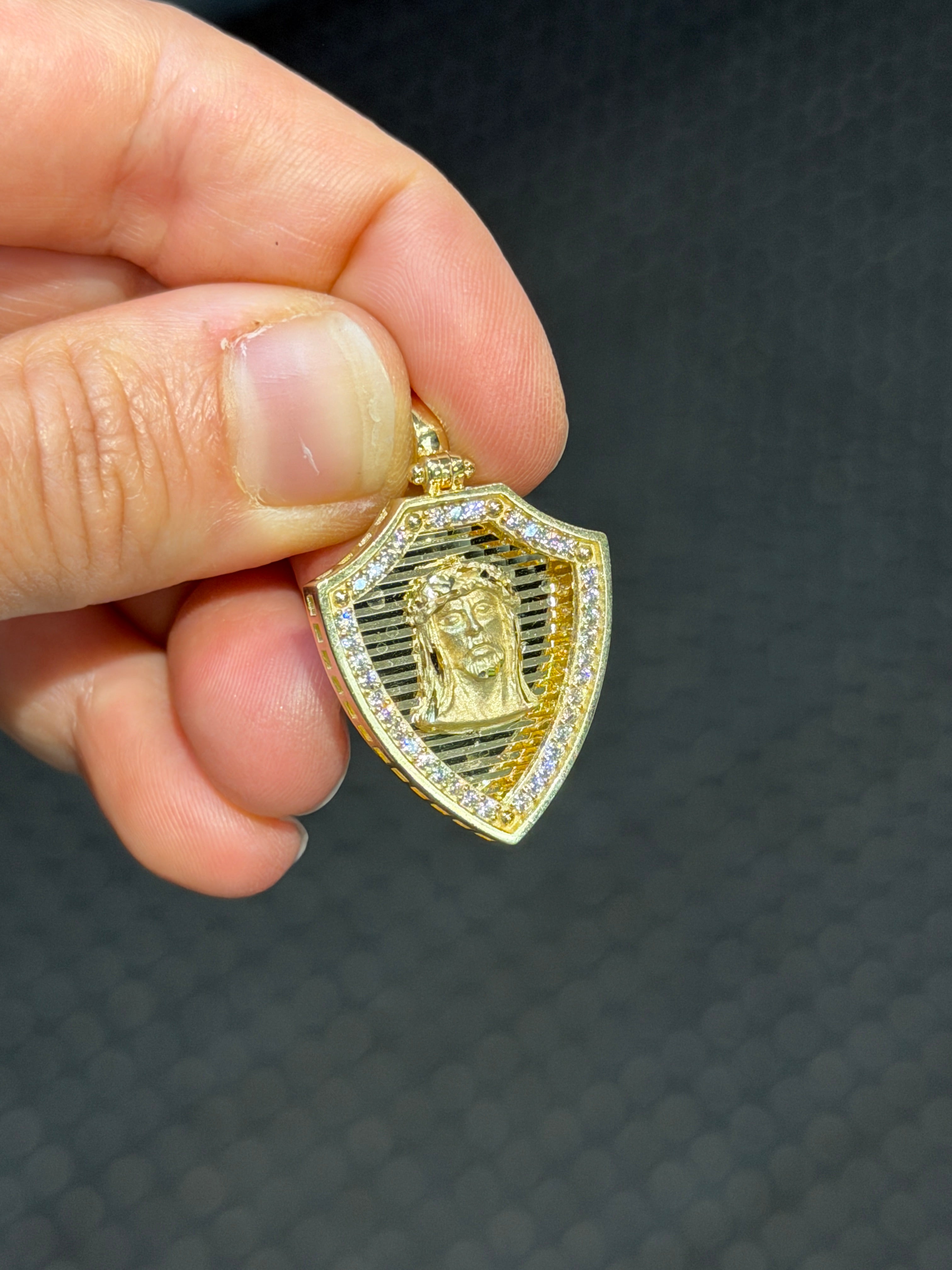 Hollow Shield Pendant 14K Gold
