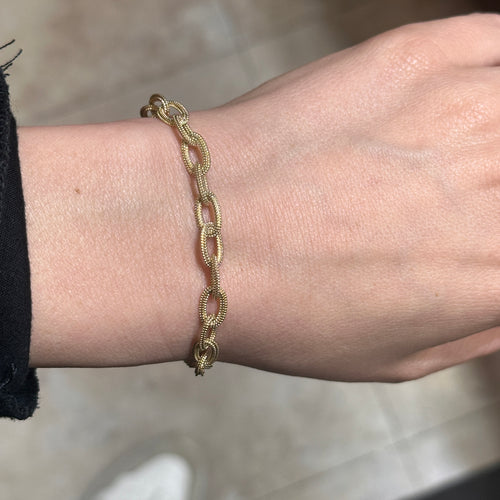 5.9MM Textured Oval Link Bracelet 14K Solid Gold