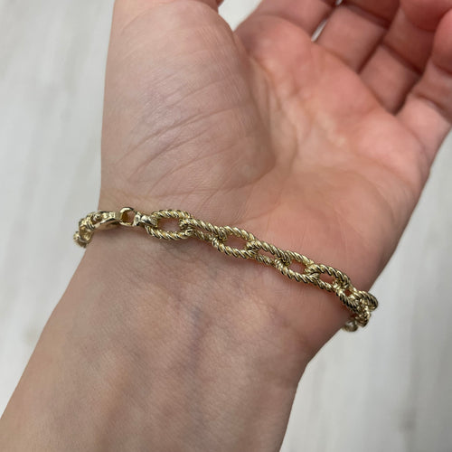 6.0MM Twisted Oval Rolo Link Bracelet Solid 14K Gold