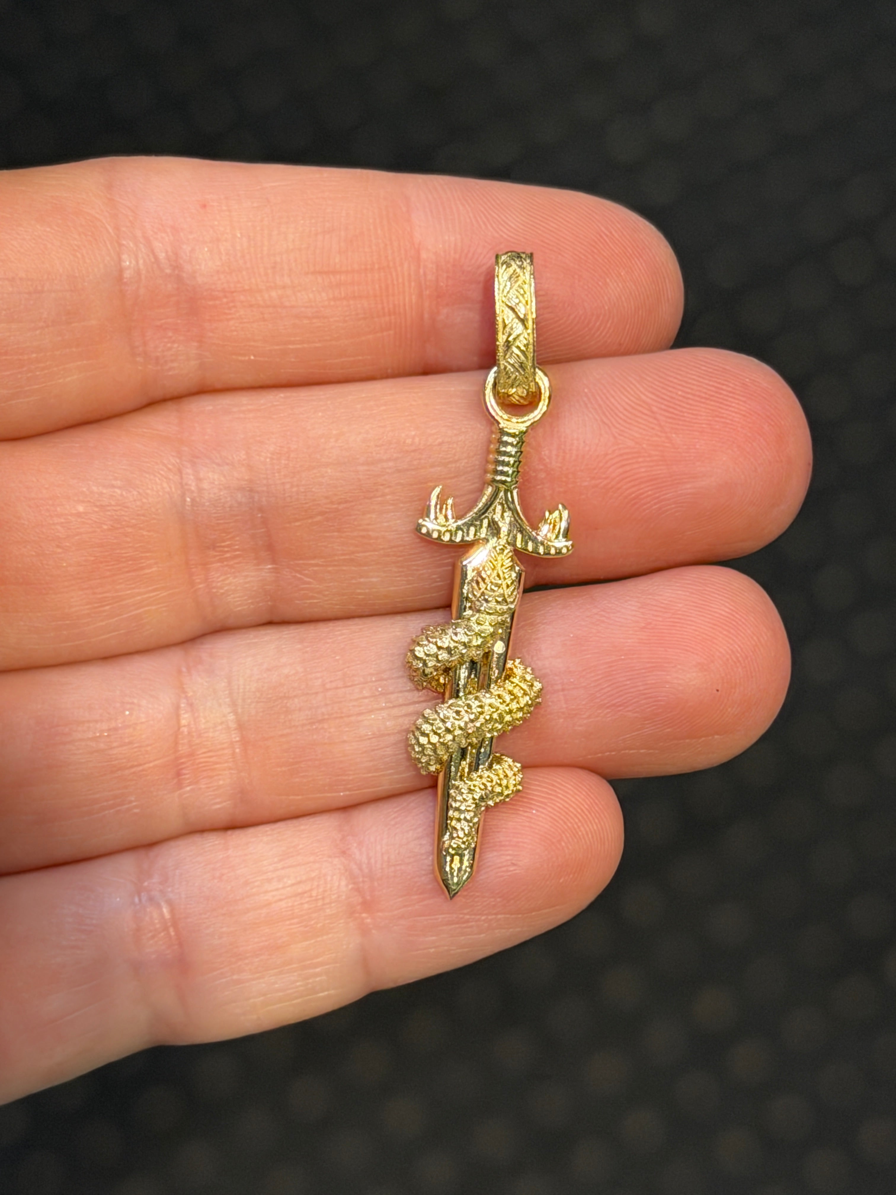Serpent Sword Pendant 14K Gold
