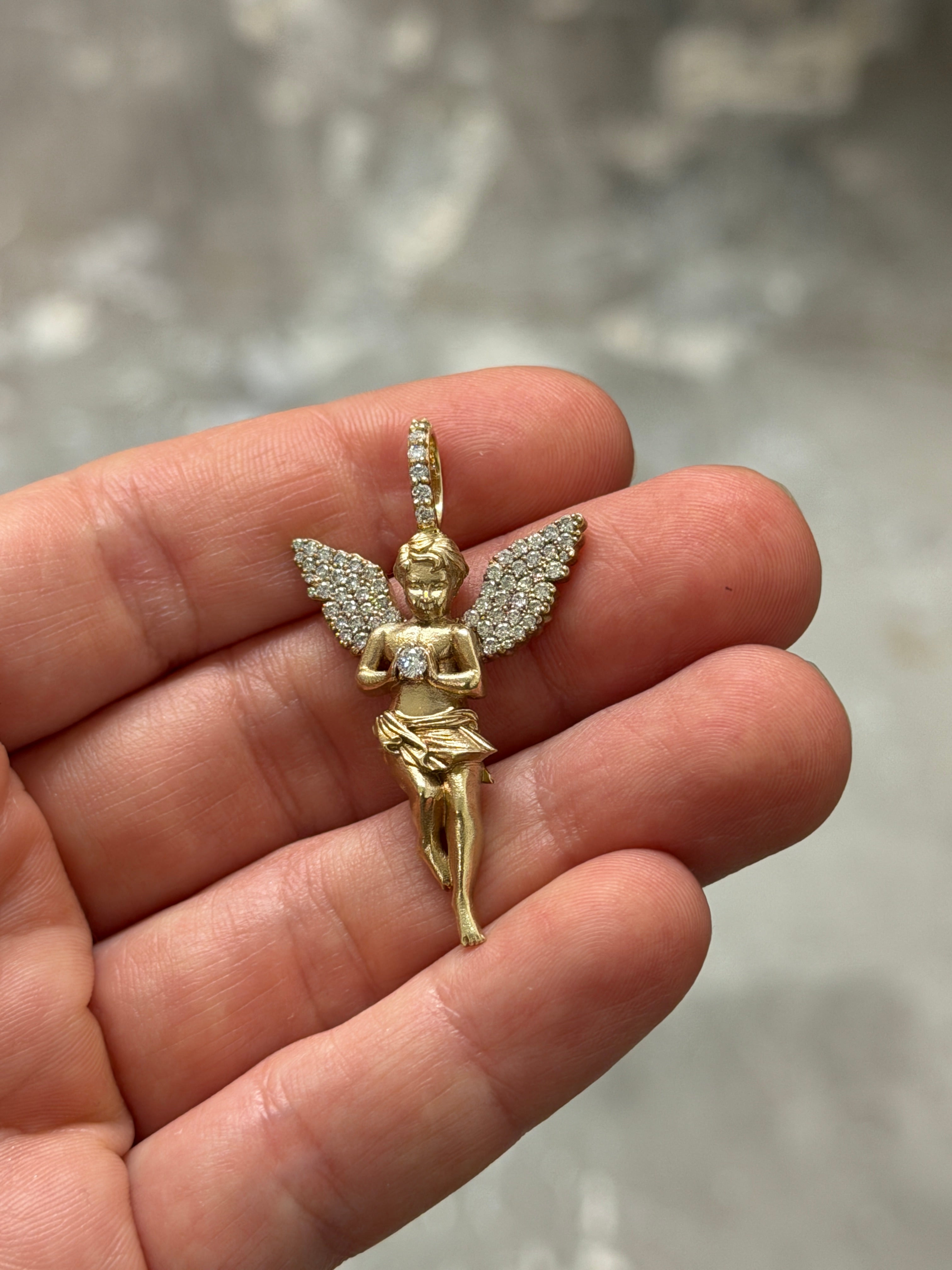 1.5 inch Diamond Angel Pendant 0.6 ctw 14K (Final Sale) - Saints Gold Co.