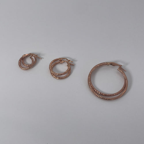 Rose Gold Diamond-Cut Hoops Trio Set