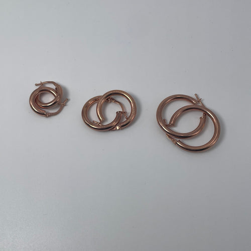 Rose Gold Puff Tube Hoops Trio Set 14K