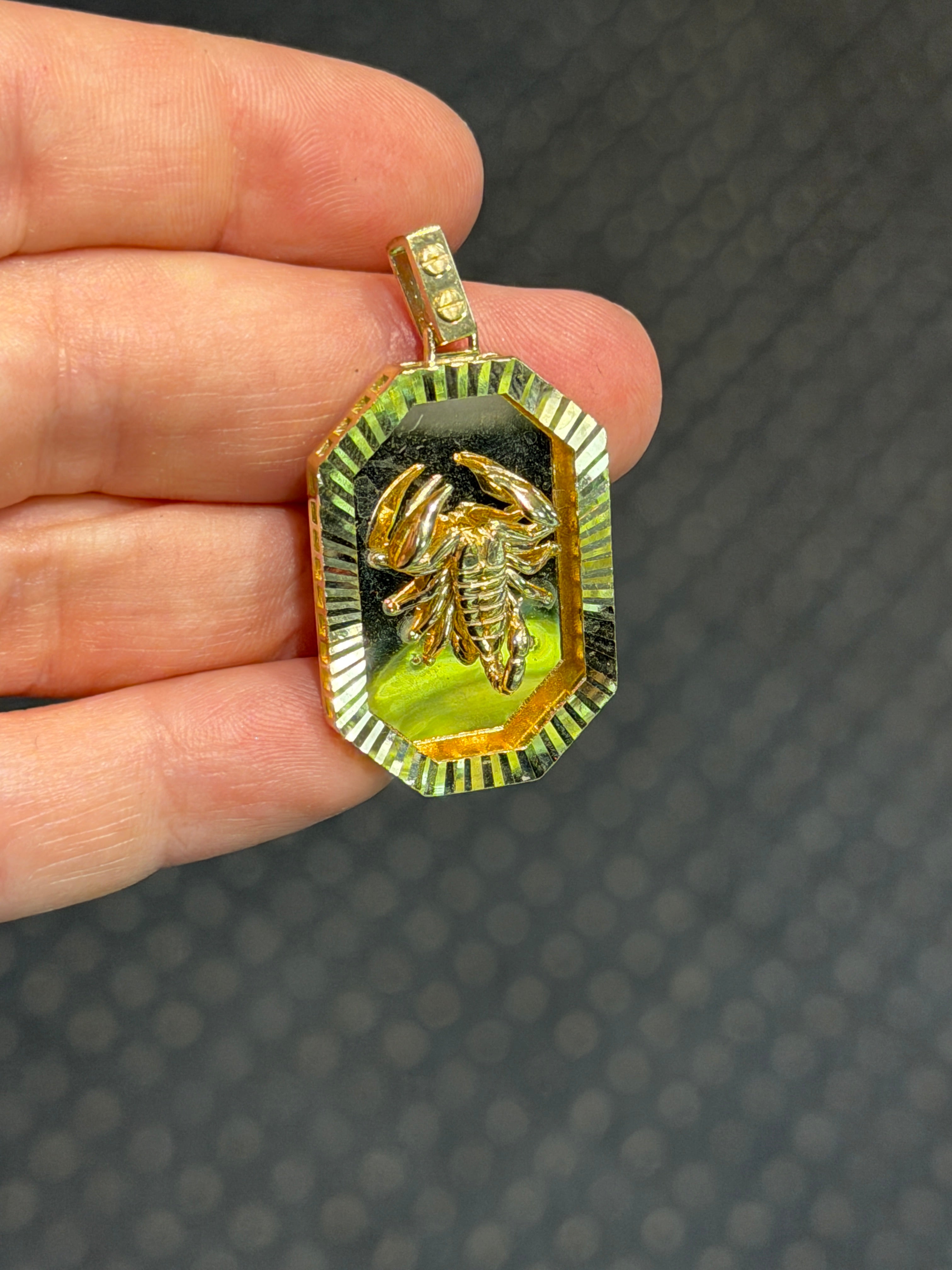 Crimped Edge Octagon Scorpion Pendant 14K - Saints Gold Co.