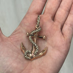Large Solid Gold Anchor Pendant Rose and White 2.25" (final sale)