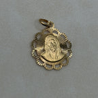 18MM Scalloped double sided Jesus and Mary pendant 18K