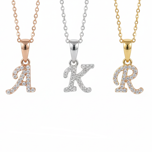 Micro Diamond Initial Necklace Set