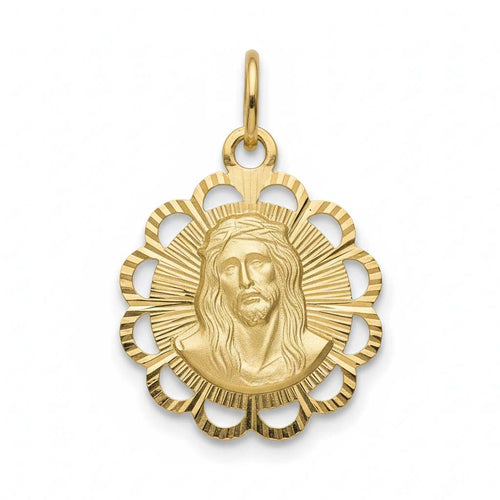 18MM Scalloped double sided Jesus and Mary pendant 18K