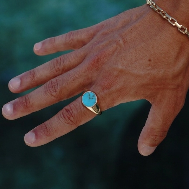 Round Signet Ring with Turquoise - Saints Gold Co.