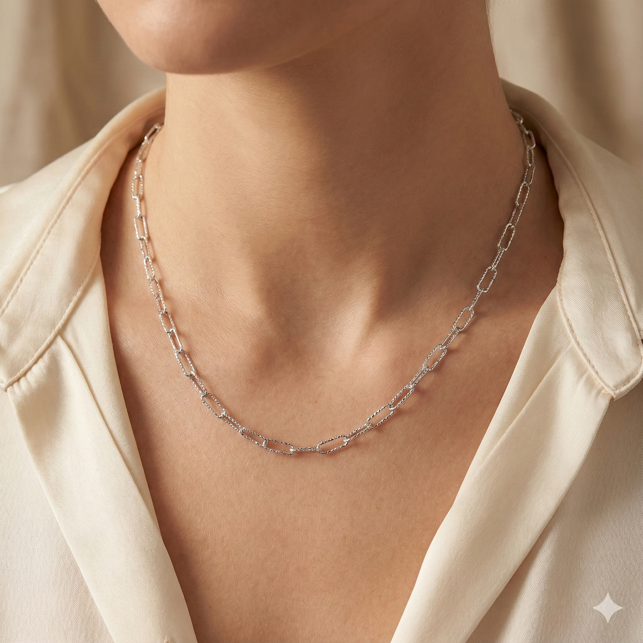 3.5MM Textured 18K Diamond Cut Paperclip Chain