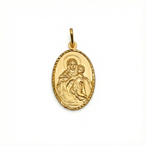Italian Mary and Jesus Oval Charm 14K