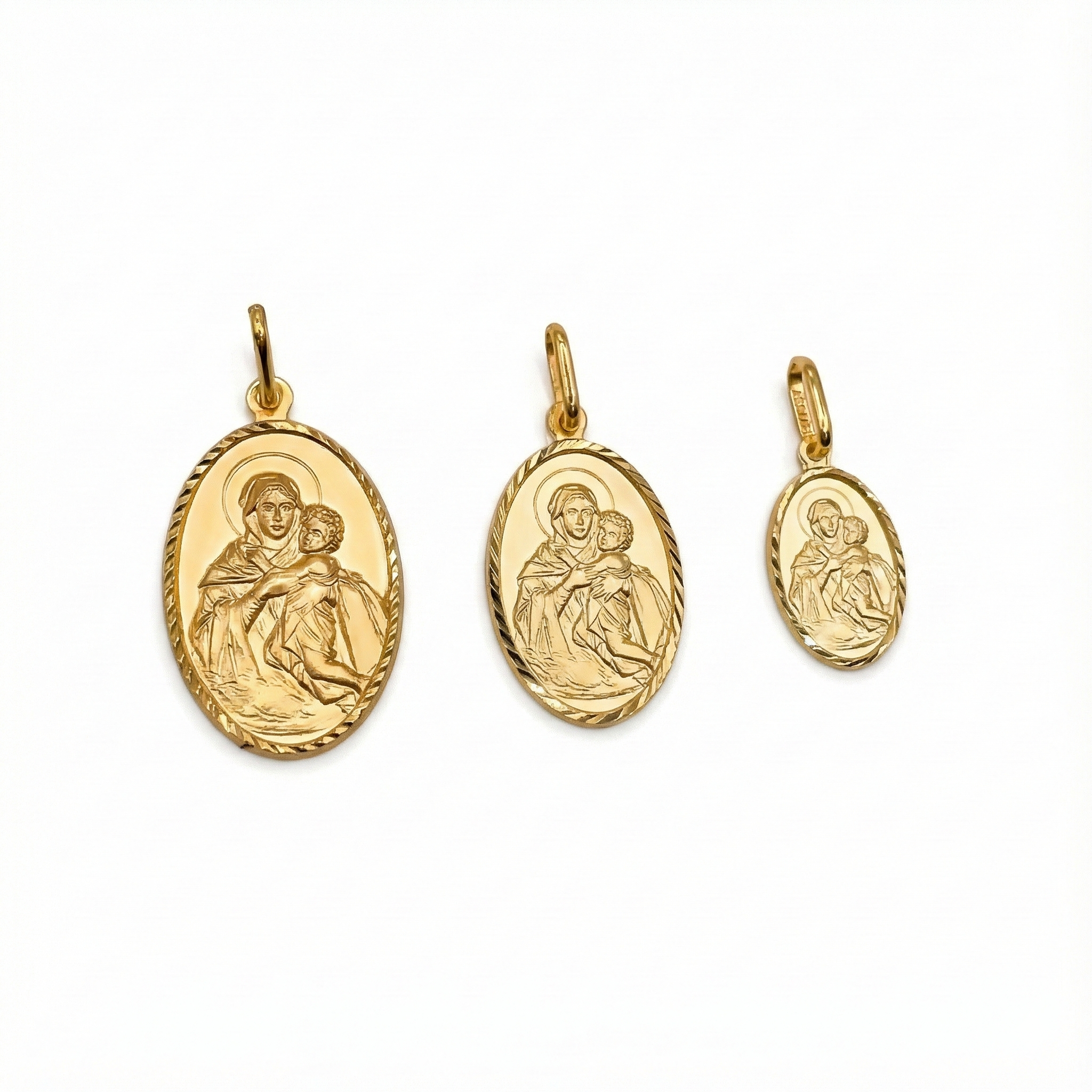 Italian Mary and Jesus Oval Charm 14K