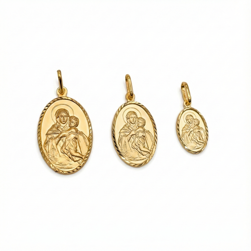 Italian Mary and Jesus Oval Charm 14K