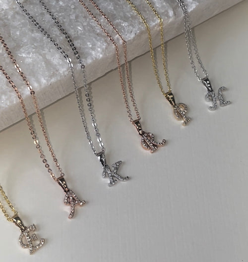 Micro Diamond Initial Necklace Set