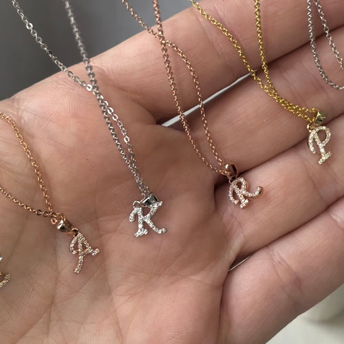 Micro Diamond Initial Necklace Set