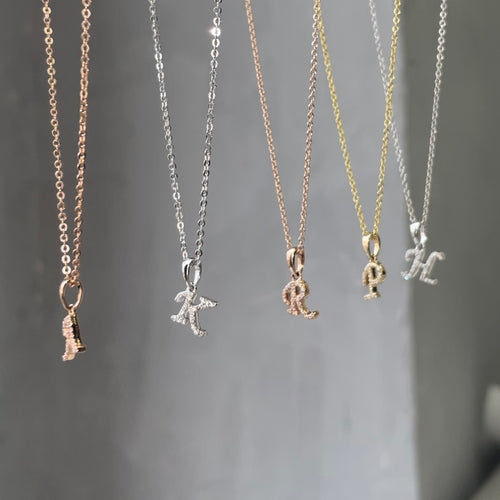 Micro Diamond Initial Necklace Set